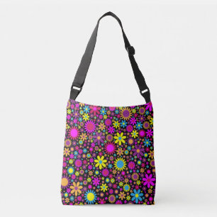 Vibrant Psychedelic Flowers in Bloom Crossbody Bag