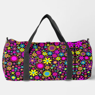Vibrant Psychedelic Flowers in Bloom Duffle Bag