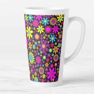 Vibrant Psychedelic Flowers in Bloom Latte Mug