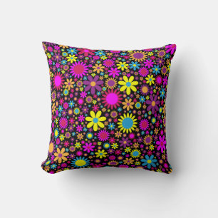 Vibrant Psychedelic Flowers in Bloom Throw Pillow