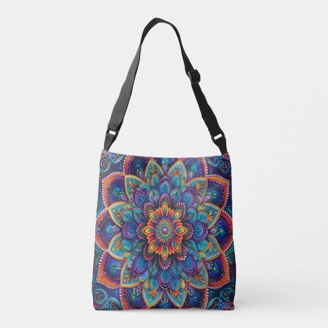 Vibrant Psychedelic Mandala  Crossbody Bag (Back)
