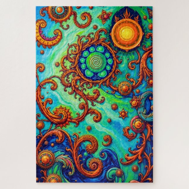 Vibrant Psychedelic Ocean Art - Abstract Waves  Jigsaw Puzzle (Vertical)