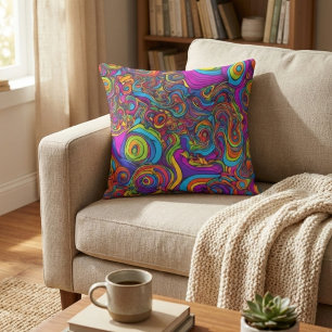 Vibrant Psychedelic Swirl - Abstract Groovy Throw Pillow
