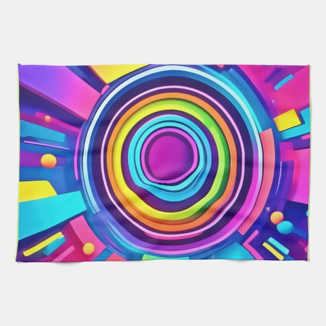 Vibrant Psychedelic Vortex Art Kitchen Towel (Horizontal)