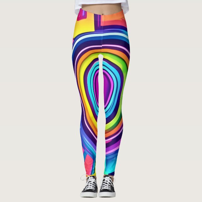 Vibrant Psychedelic Vortex Art Leggings (Front)