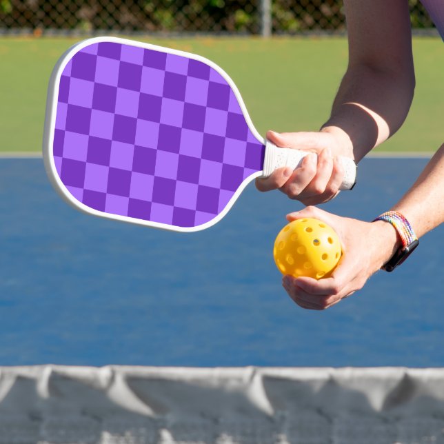 Vibrant Purple and Lavender Chequerboard  Pickleball Paddle (Insitu)