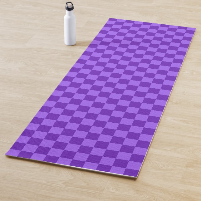 Vibrant Purple and Lavender Chequerboard  Yoga Mat (In Situ)