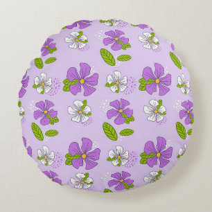 Vibrant Purple and White Flowers Round Pillow
