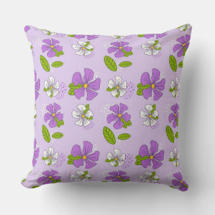 Vibrant Purple and White Flowers Throw Pillow