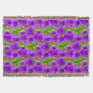 Vibrant Purple Anemone Flowers Throw Blanket
