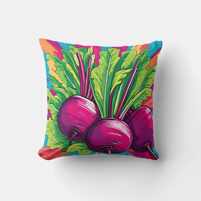 Vibrant Purple Beets Pop Art Throw Pillow (Front)