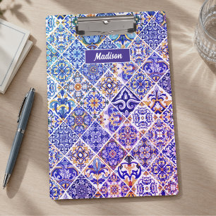 Vibrant Purple Blue Mexican Talavera Tile Clipboard