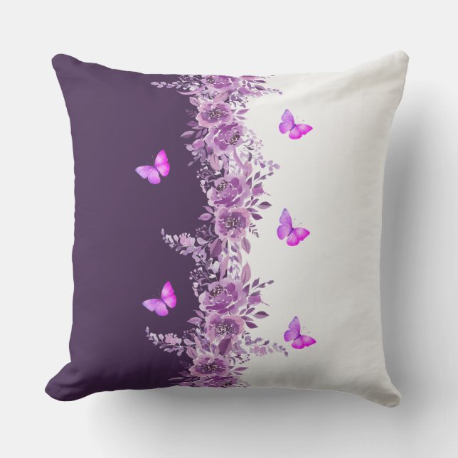 Vibrant Purple Butterfly Garden Pillow (Front)