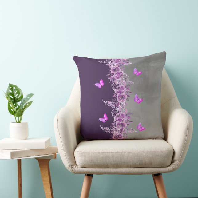 Vibrant Purple Butterfly Garden Pillow (Chair)