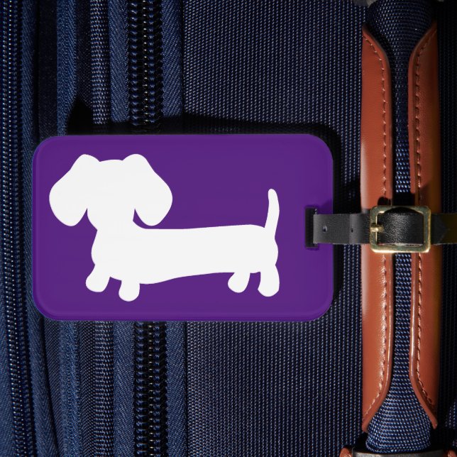 Vibrant Purple Dachshund Luggage Travel Tag (Front Insitu 4)