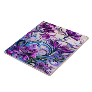 Vibrant Purple Floral Design on Elegant Background Tile