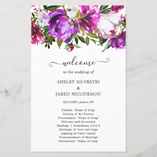 Vibrant Purple Floral Elegant Wedding Program