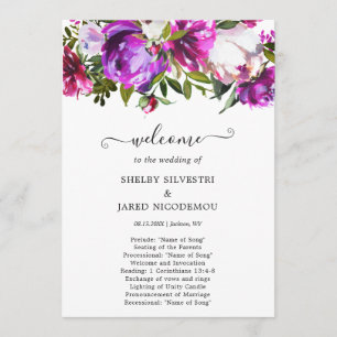 Vibrant Purple Floral Elegant Wedding Program