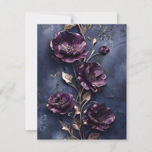 Vibrant Purple Flower on Dark Blue Background Holiday Card