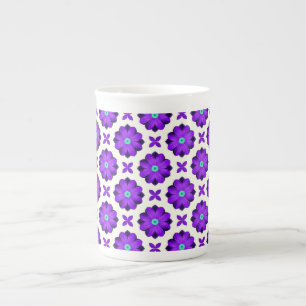 Vibrant Purple Flowers and Leaf Motifs Bone China Mug