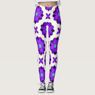  Vibrant Purple Flowers and Leaf Motifs Leggings