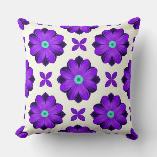  Vibrant Purple Flowers and Leaf Motifs Throw Pillow