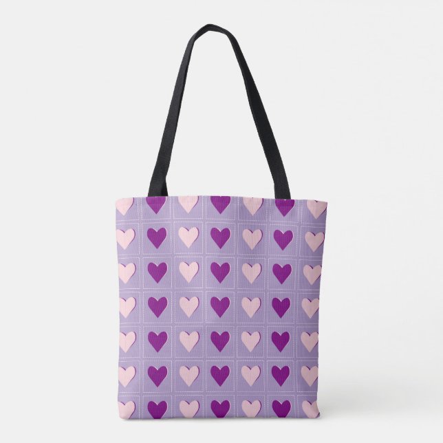 Vibrant Purple Heart-Shaped  Tote Bag (Back)