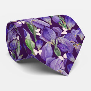 Vibrant Purple Iris Flowers and Butterflies   Tie