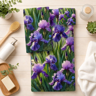 Vibrant Purple Irises Floral Bath Towel Set
