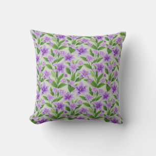 Vibrant Purple Lilies With Green Leaves Throw Pillow