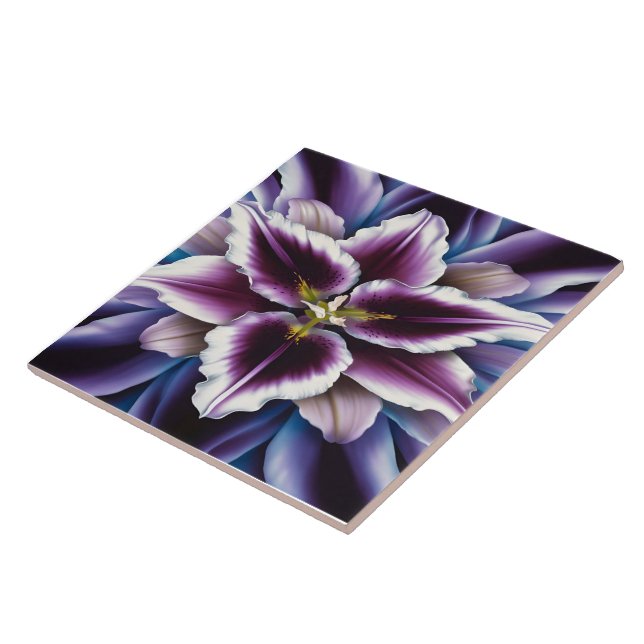 Vibrant Purple Lily on Dark Background Tile (Side)