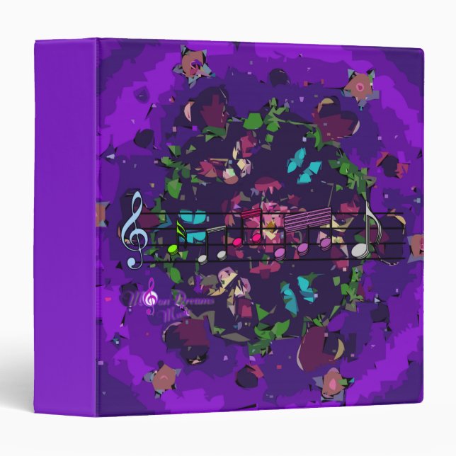 Vibrant Purple Music & Abstract Flowers Binder (Front/Spine)