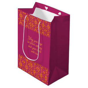Vibrant Purple Orange Ethnic Mosaic Geometric Medium Gift Bag