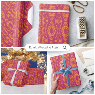Vibrant Purple Orange Ethnic Mosaic Geometric Wrapping Paper