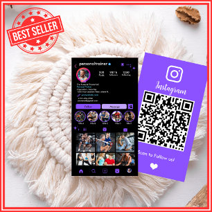 Vibrant Purple Personal Trainer Instagram QR Business Card