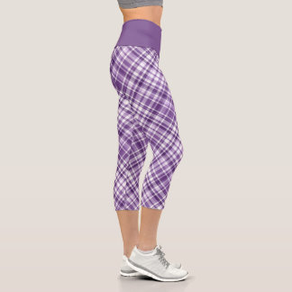 Vibrant Purple Plaid Alzheimer's Awareness Pattern Capri Leggings