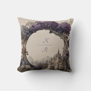 Vibrant Purple Tree Archway Castle Whimsical Throw Pillow
