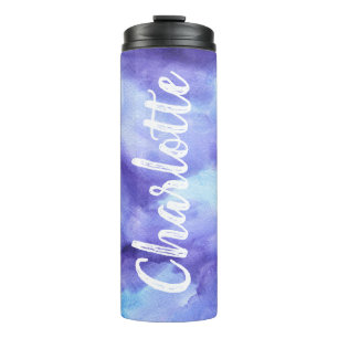 Vibrant Purple Watercolor Personalized with Name Thermal Tumbler