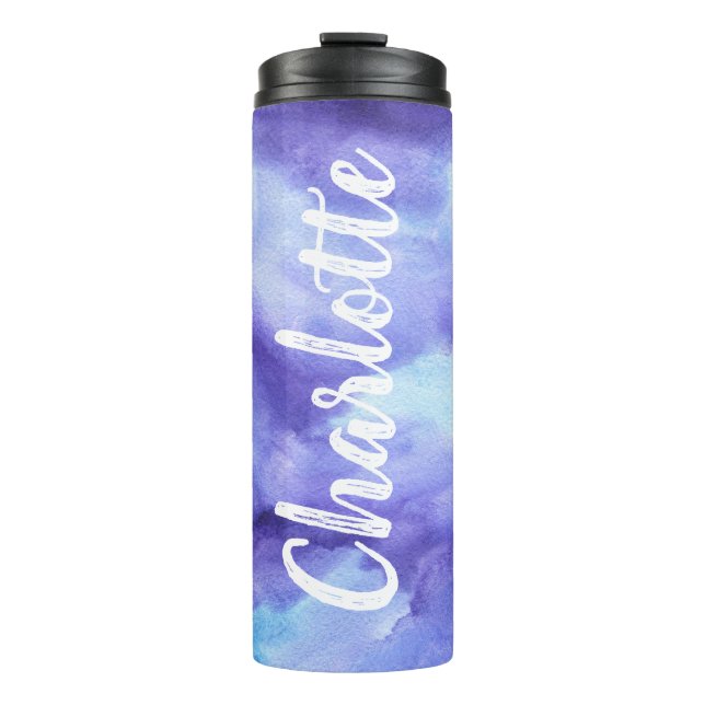 Vibrant Purple Watercolor Personalized with Name Thermal Tumbler (Front)
