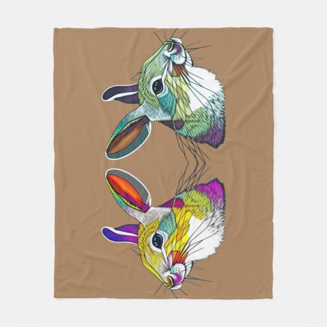  Vibrant Rabbits  Triptych Throw Blanket (Front)
