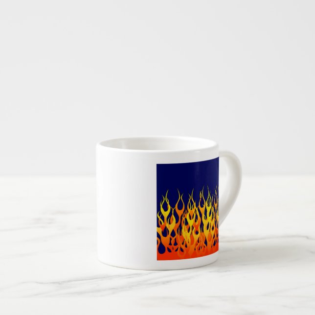 Vibrant Racing Flames on Navy Blue Espresso Cup (Front Right)