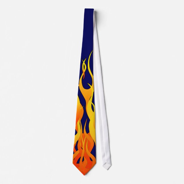 Vibrant Racing Flames on Navy Blue Tie (Front)