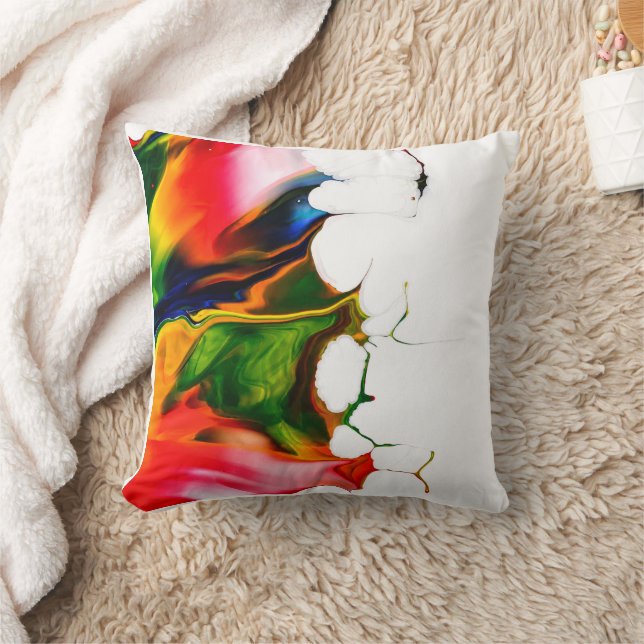 Vibrant Rainbow Acrylic Fluid Pour Abstract Throw  Pillow (Blanket)