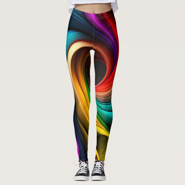 Vibrant rainbow-coloured abstract design leggings (Front)