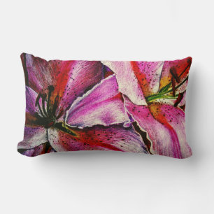 vibrant rainbow coloured abstract flower lumbar pillow