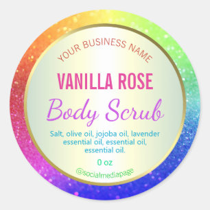 Vibrant Rainbow Coloured Glitter Product Labels