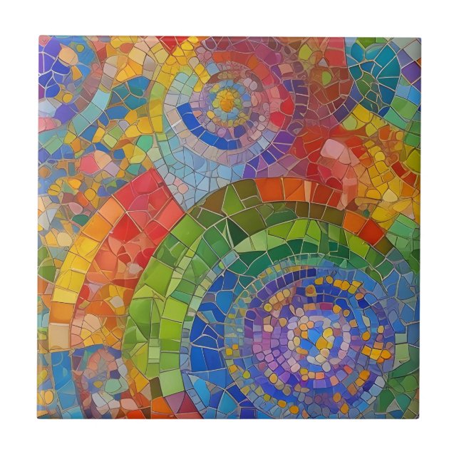 Vibrant Rainbow Colourful Mosaic Art Tile (Front)