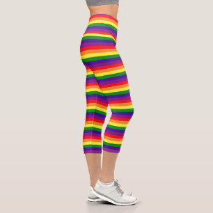 Vibrant Rainbow Colours Striped Pattern Capri Leggings