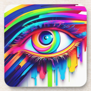 Vibrant Rainbow Eye Artwork Coaster