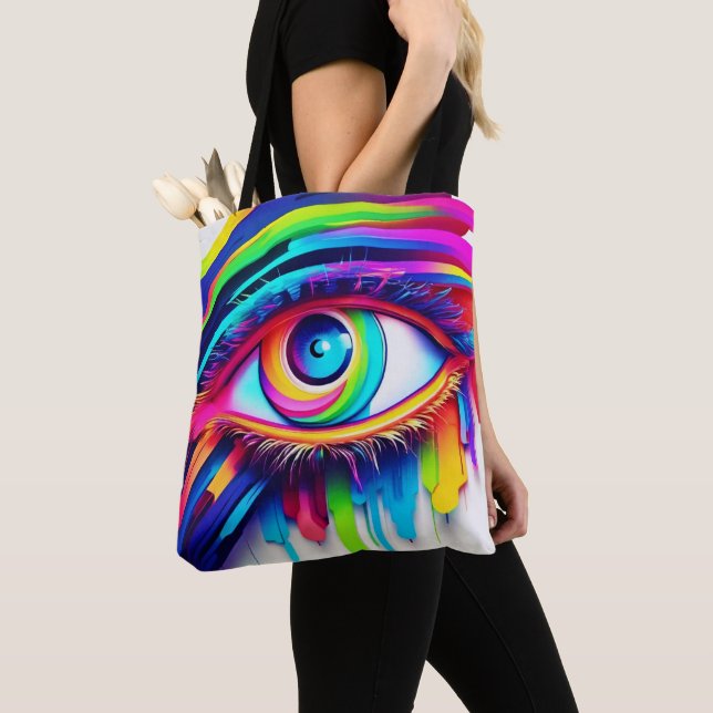 Vibrant Rainbow Eye Artwork Tote Bag (Close Up)